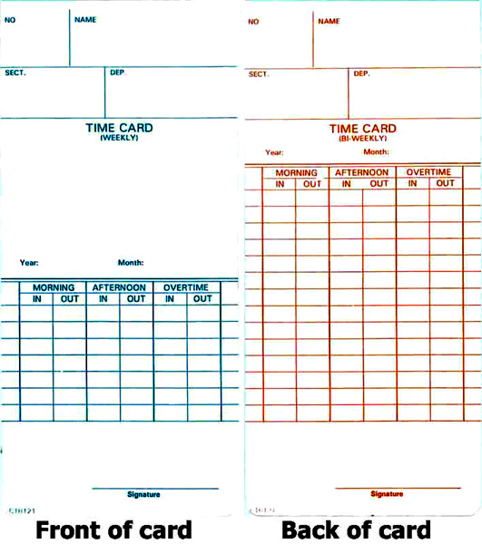 Employee Time Clocks CTR121 Time Cards CTR121 weekly/biweekly time cards